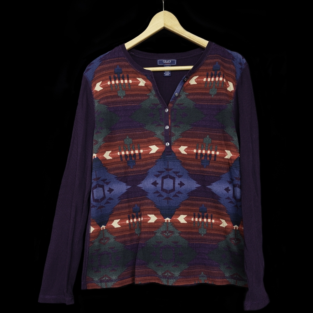 Chaps Denim Aztec Thermal Henley XL